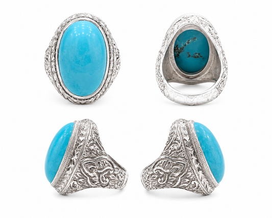 Razaqi Firoza Handmade Silver Ring – 25 Ct Turquoise