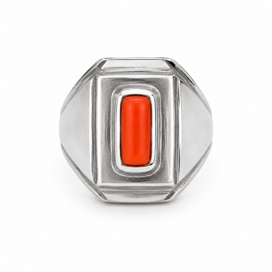 Imperial Italian Coral Silver Ring – 4.2 Carat